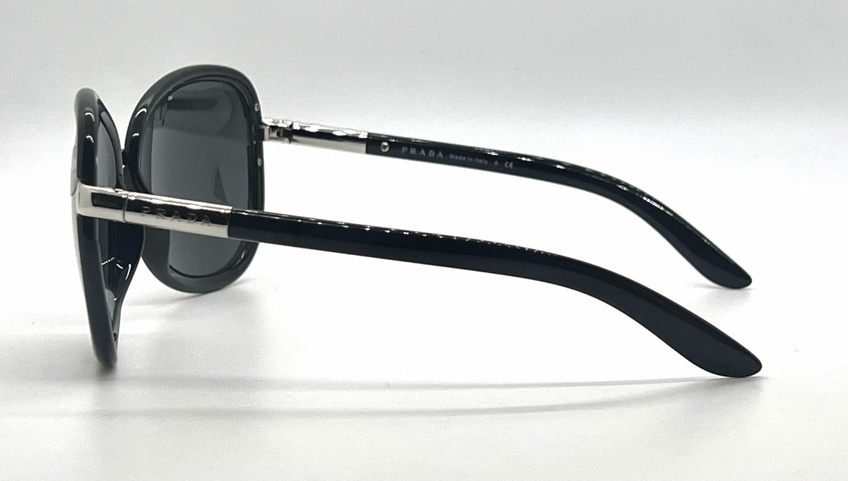 Prada SPR62L 6BA-1A1 Black Silver Rounded-Vintage Sunglasses-Unworn-Italy