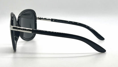 Prada SPR62L 6BA-1A1 Black Silver Rounded-Vintage Sunglasses-Unworn-Italy