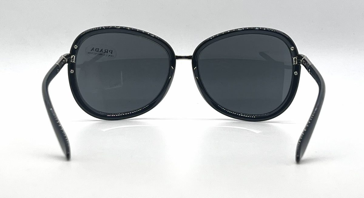 Prada SPR62L 6BA-1A1 Black Silver Rounded-Vintage Sunglasses-Unworn-Italy