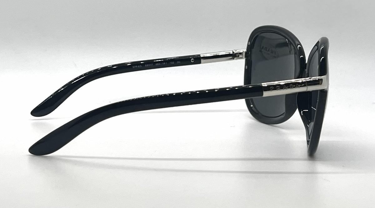 Prada SPR62L 6BA-1A1 Black Silver Rounded-Vintage Sunglasses-Unworn-Italy