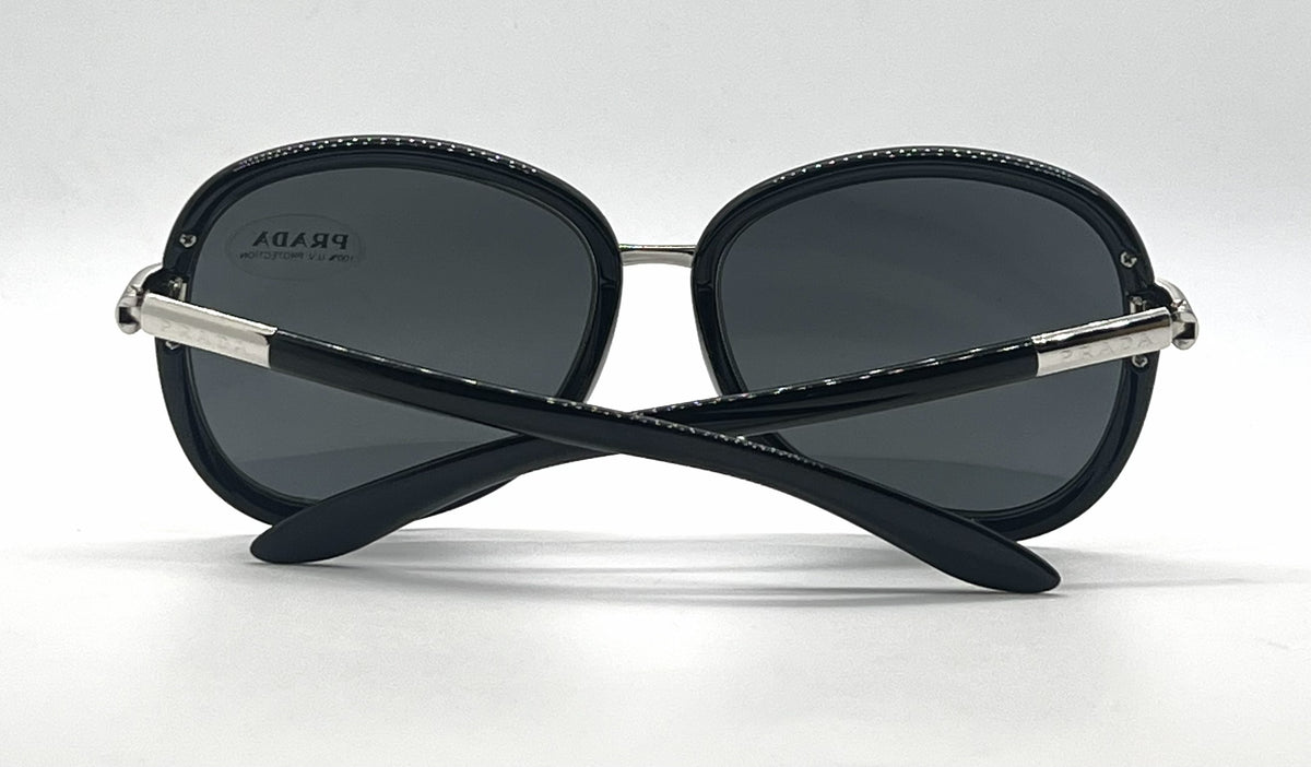 Prada SPR62L 6BA-1A1 Black Silver Rounded-Vintage Sunglasses-Unworn-Italy