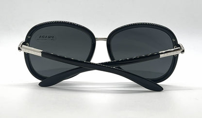 Prada SPR62L 6BA-1A1 Black Silver Rounded-Vintage Sunglasses-Unworn-Italy
