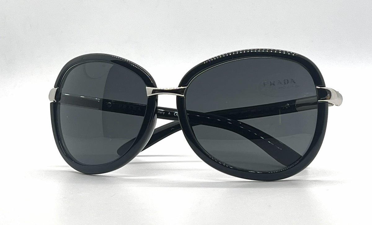 Prada SPR62L 6BA-1A1 Black Silver Rounded-Vintage Sunglasses-Unworn-Italy