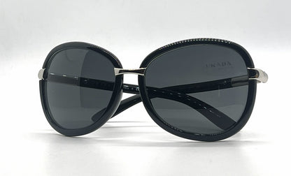 Prada SPR62L 6BA-1A1 Black Silver Rounded-Vintage Sunglasses-Unworn-Italy