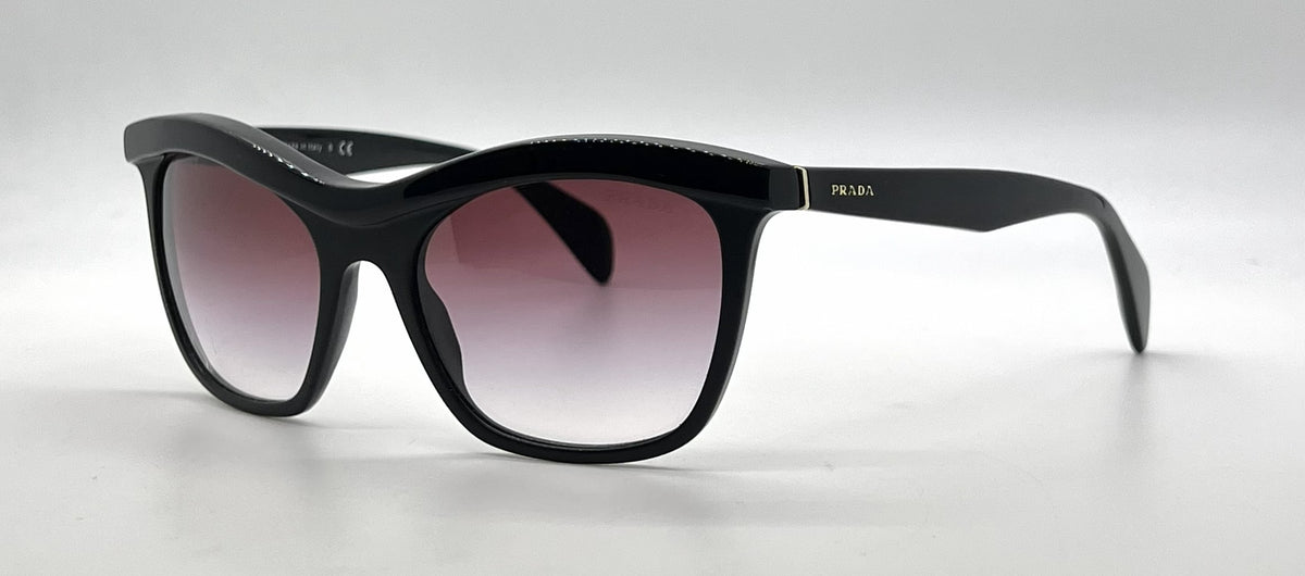 Prada SPR19P 1AB-4V1 Black Cat-eye Sunglasses Violet Gradient Lenses-Unworn