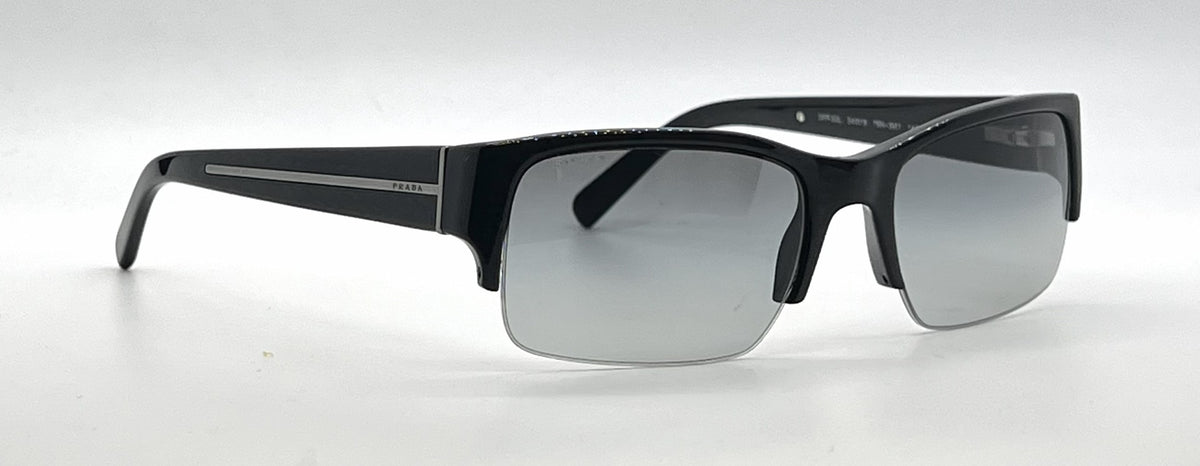 Prada SPR30L 7BN-3M1 Black Semi-Rimless Sunglasses Dark Grey Gradient Lenses-Unworn