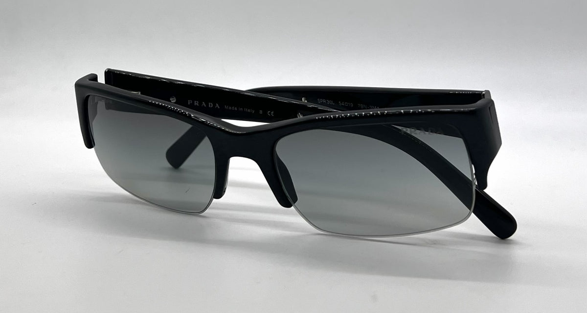 Prada SPR30L 7BN-3M1 Black Semi-Rimless Sunglasses Dark Grey Gradient Lenses-Unworn