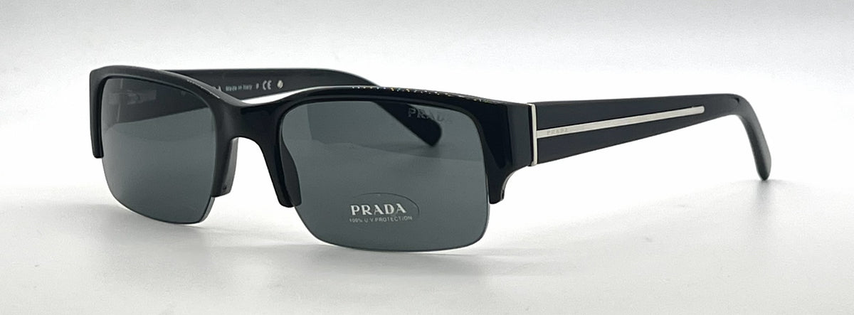 Prada SPR30L 1AB-1A1 Black Semi-Rimless Vintage Sunglasses Grey Blue Lenses-Unworn