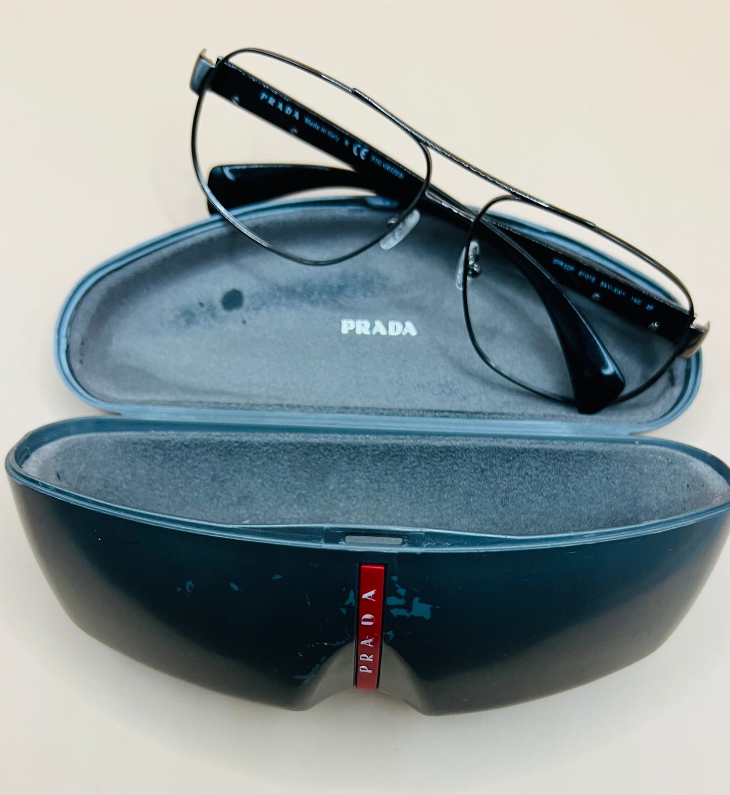 Prada Sunglasses- SPR52P 52 5AV-3P Matte BLACK- Gun Metal Logo-100% Authentic.