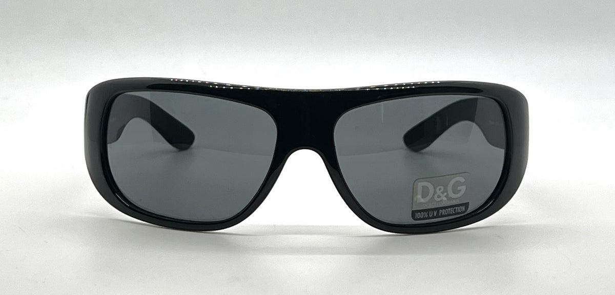 D&G 8011 501/87 Wraparound-Vintage Sunglasses Black-Solid Grey Lenses-Unworn