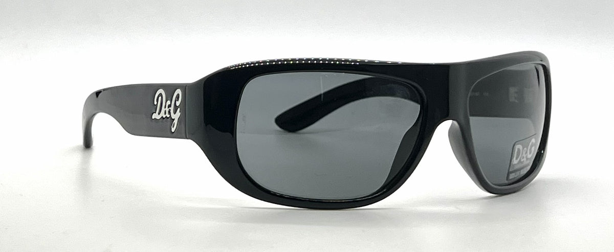 D&G 8011 501/87 Wraparound-Vintage Sunglasses Black-Solid Grey Lenses-Unworn