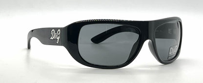 D&G 8011 501/87 Wraparound-Vintage Sunglasses Black-Solid Grey Lenses-Unworn