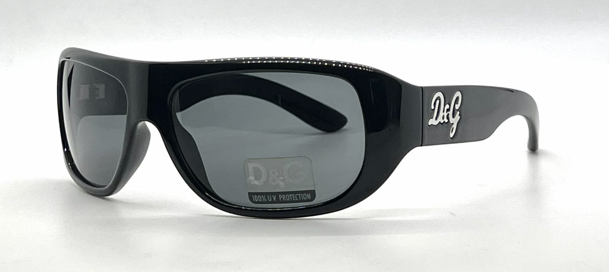 D&G 8011 501/87 Wraparound-Vintage Sunglasses Black-Solid Grey Lenses-Unworn