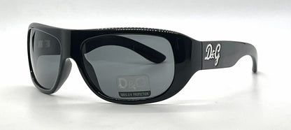 D&G 8011 501/87 Wraparound-Vintage Sunglasses Black-Solid Grey Lenses-Unworn