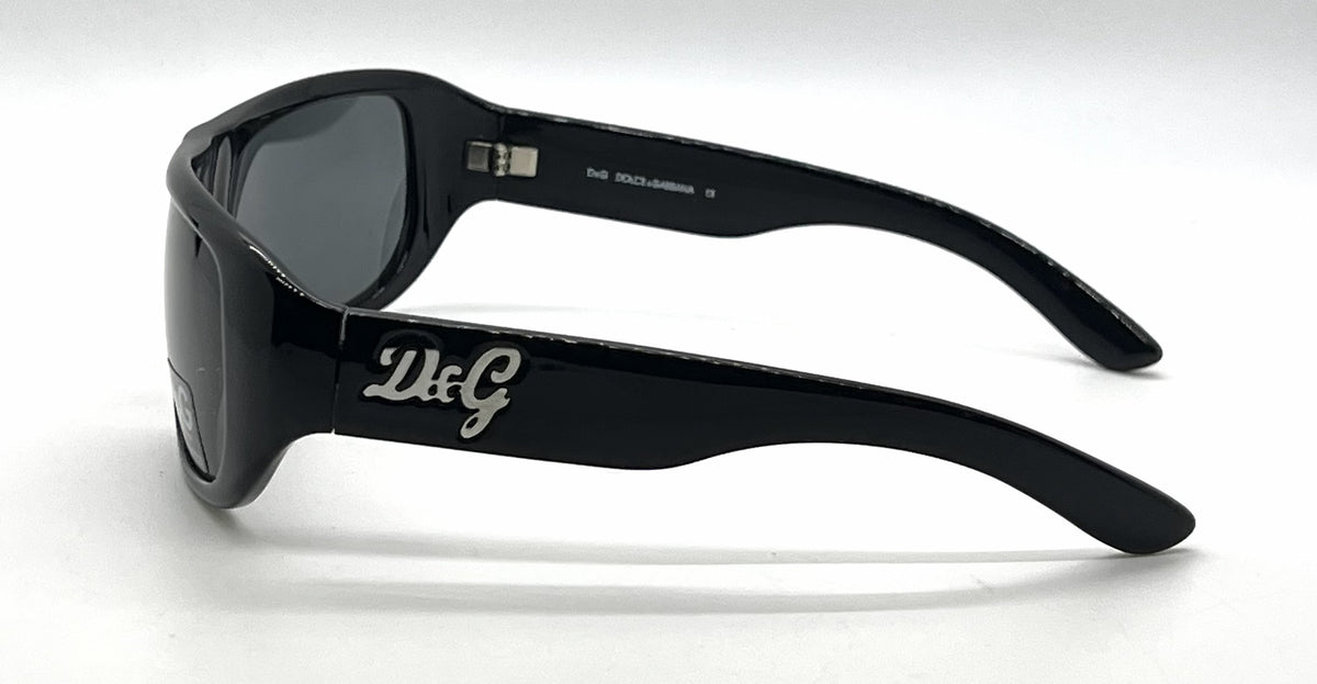 D&G 8011 501/87 Wraparound-Vintage Sunglasses Black-Solid Grey Lenses-Unworn