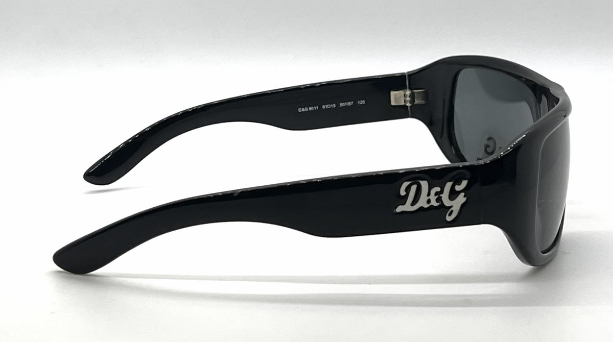 D&G 8011 501/87 Wraparound-Vintage Sunglasses Black-Solid Grey Lenses-Unworn