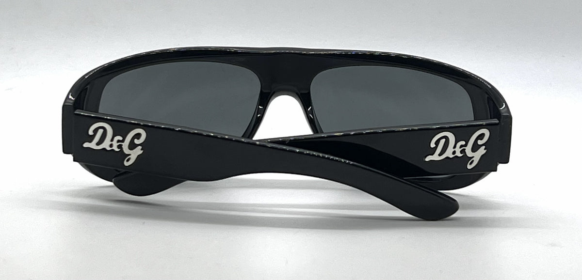 D&G 8011 501/87 Wraparound-Vintage Sunglasses Black-Solid Grey Lenses-Unworn