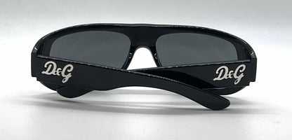 D&G 8011 501/87 Wraparound-Vintage Sunglasses Black-Solid Grey Lenses-Unworn