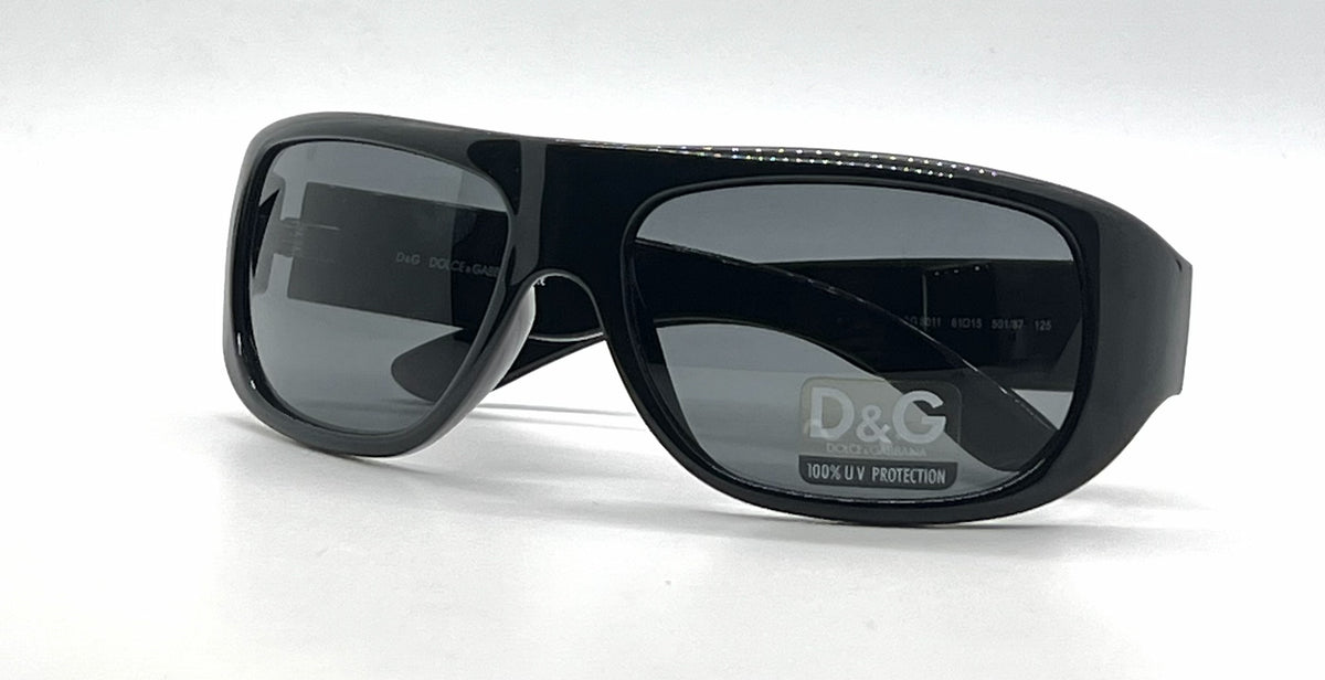D&G 8011 501/87 Wraparound-Vintage Sunglasses Black-Solid Grey Lenses-Unworn