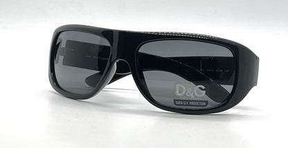 D&G 8011 501/87 Wraparound-Vintage Sunglasses Black-Solid Grey Lenses-Unworn
