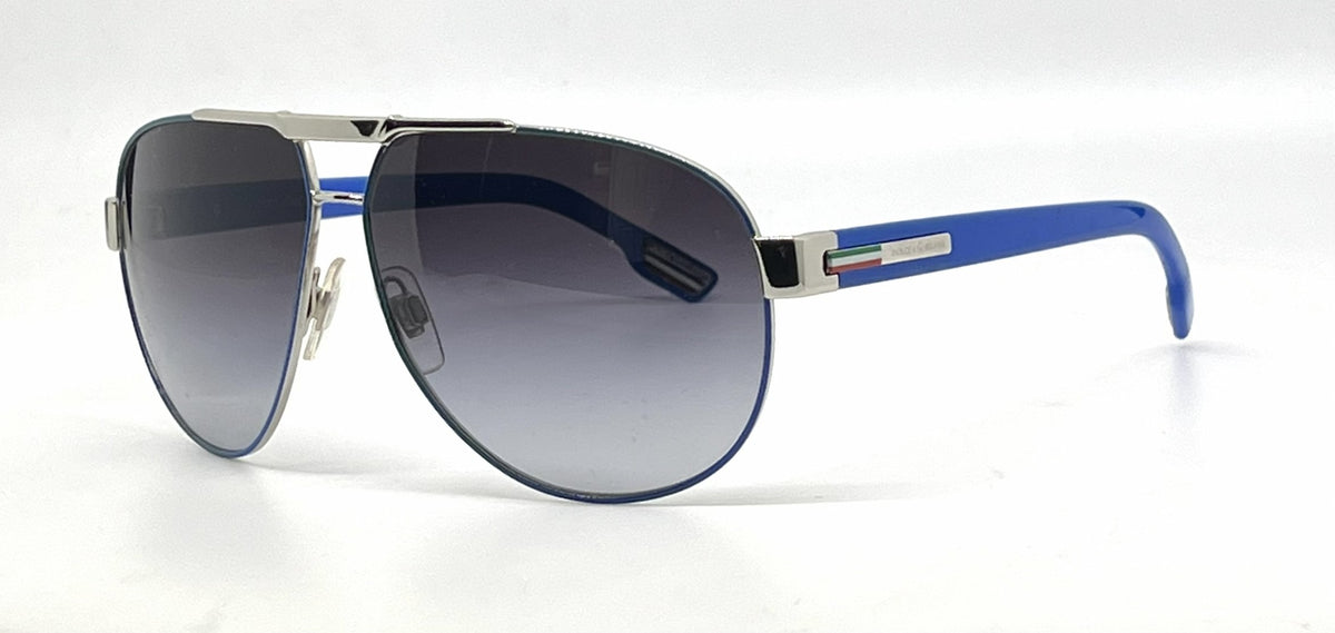 Dolce and Gabbana DG2099 1084/8G Aviator-Vintage Sunglasses Silver-Blue Trim-Unworn
