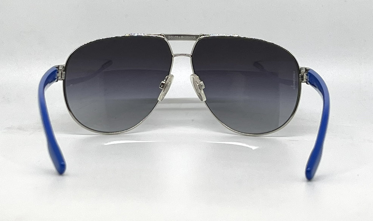 Dolce and Gabbana DG2099 1084/8G Aviator-Vintage Sunglasses Silver-Blue Trim-Unworn
