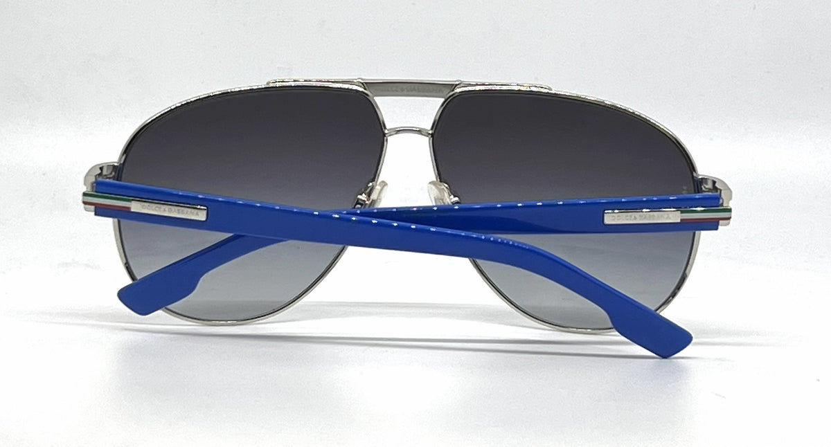 Dolce and Gabbana DG2099 1084/8G Aviator-Vintage Sunglasses Silver-Blue Trim-Unworn