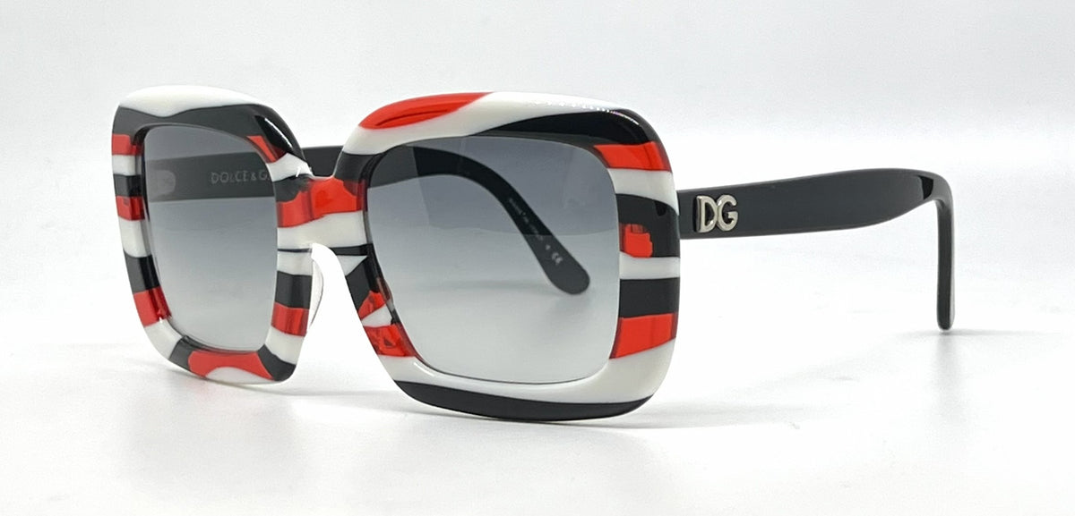 Dolce and Gabbana DG4035 841/8G White-Red and Black Rims-Vintage Sunglasses Black Gradient Lenses
