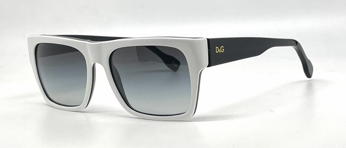 D&G 3044 783/8G Square White/Black-Vintage Sunglasses Grey Gradient Lenses-Unworn