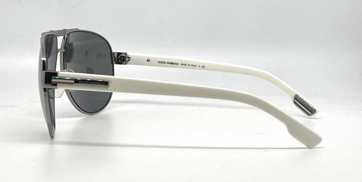 Dolce and Gabbana DG2099 1085/6G Gunmetal-White Silver Aviator-Vintage Sunglasses Grey Gradient Lenses-Unworn