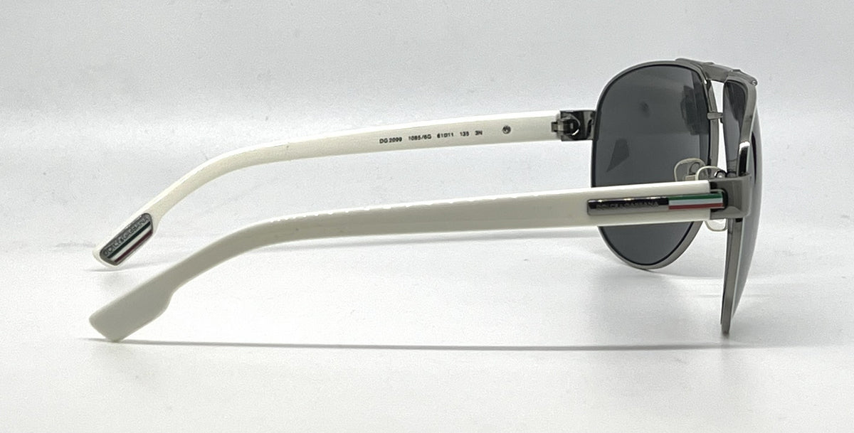 Dolce and Gabbana DG2099 1085/6G Gunmetal-White Silver Aviator-Vintage Sunglasses Grey Gradient Lenses-Unworn