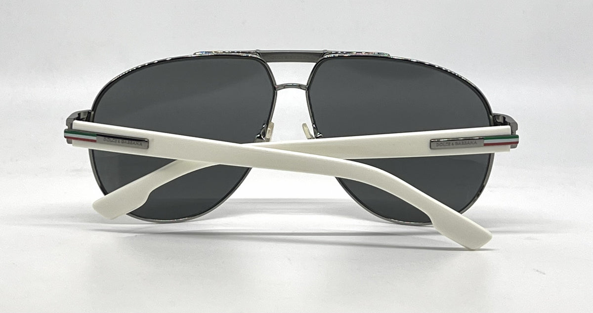 Dolce and Gabbana DG2099 1085/6G Gunmetal-White Silver Aviator-Vintage Sunglasses Grey Gradient Lenses-Unworn