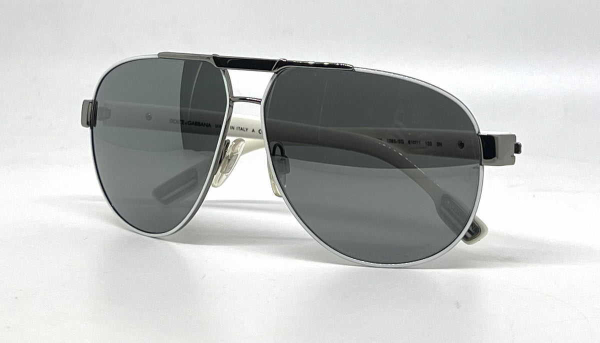 Dolce and Gabbana DG2099 1085/6G Gunmetal-White Silver Aviator-Vintage Sunglasses Grey Gradient Lenses-Unworn