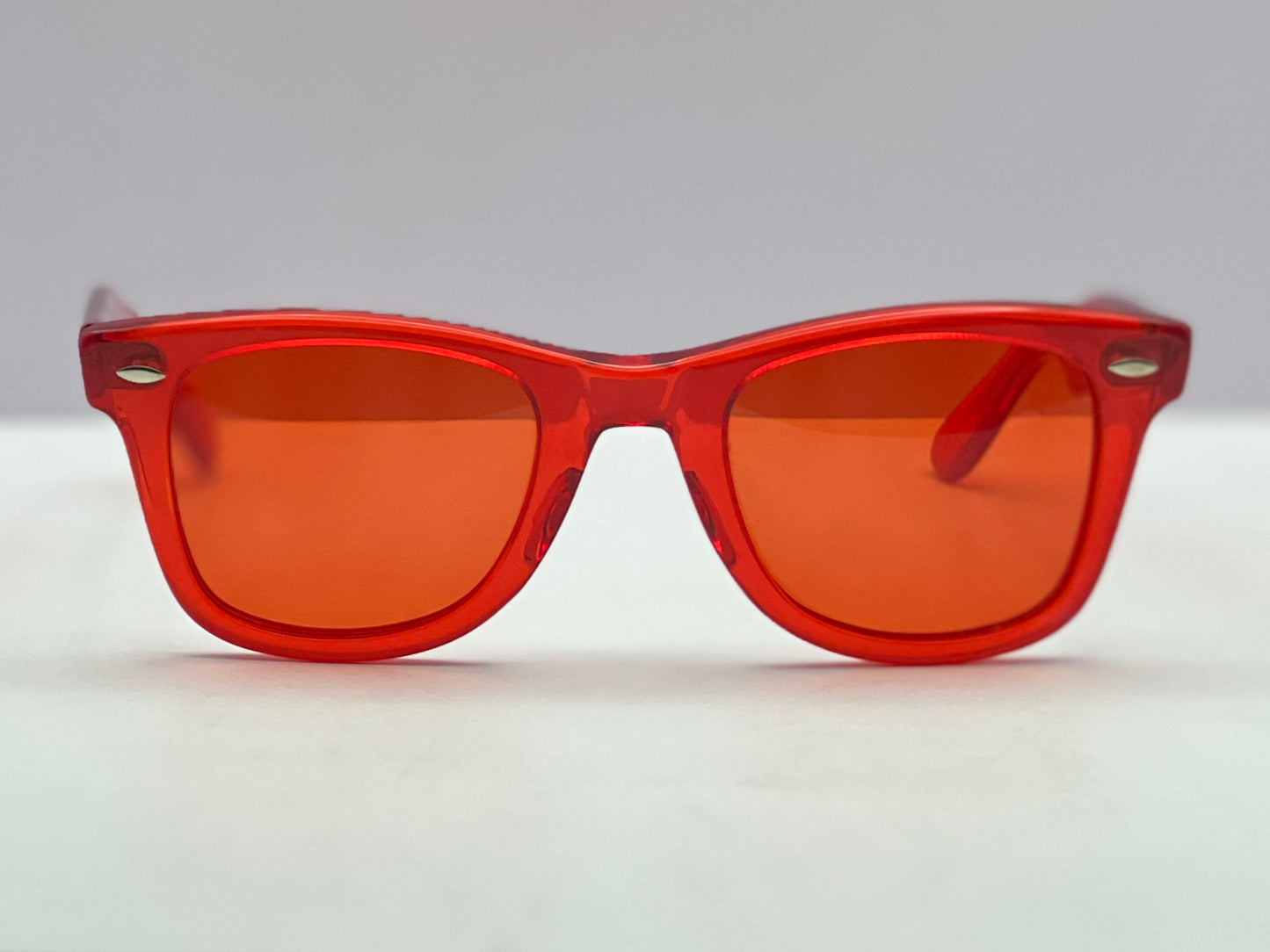 Vintage RED CHERRY Wayfarer Sunnies-USA Handmade with Brand New “Berko’s Designs” Custom Vermilion Lenses