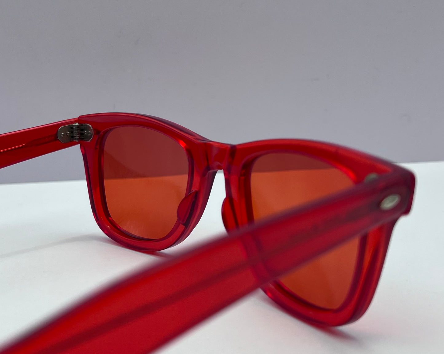 Vintage RED CHERRY Wayfarer Sunnies-USA Handmade with Brand New “Berko’s Designs” Custom Vermilion Lenses