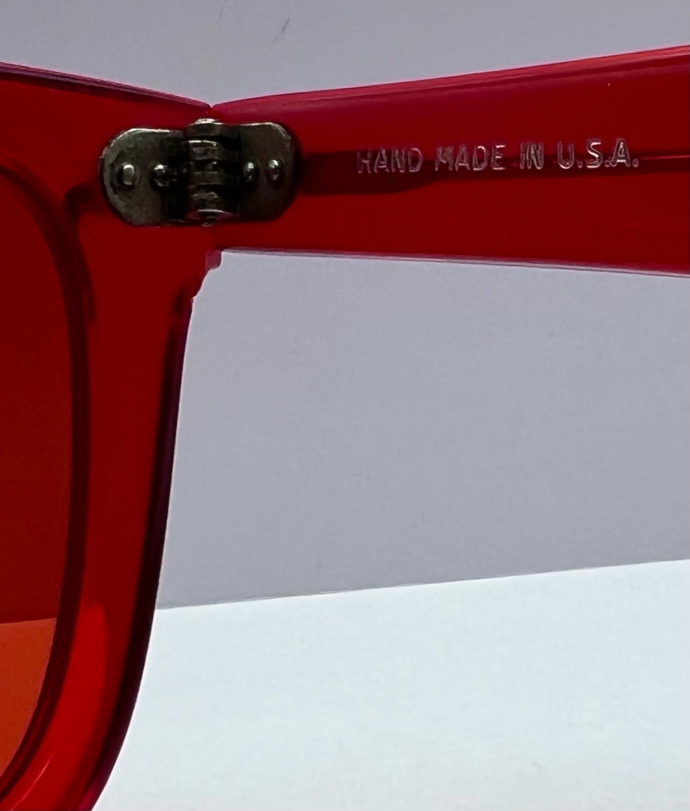 Vintage RED CHERRY Wayfarer Sunnies-USA Handmade with Brand New “Berko’s Designs” Custom Vermilion Lenses