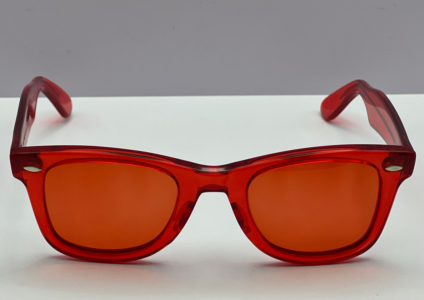 Vintage RED CHERRY Wayfarer Sunnies-USA Handmade with Brand New “Berko’s Designs” Custom Vermilion Lenses