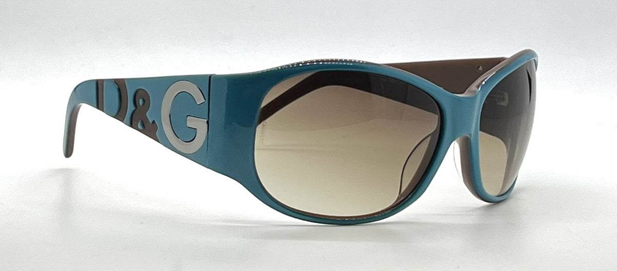 D&G 3008 595/13 Teal Wraparound-Vintage Sunglasses Brown Gradient Lenses-Unworn