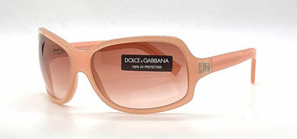 Dolce and Gabbana DG648S 852 Peach Wraparound-Vintage Sunglasses Brown-Rose Gradient Lenses-Unworn