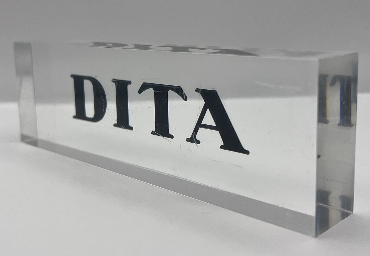 DITA ACRYLIC IN STORE LOGO - DISPLAY - PLAGUE - SIGN - 8.5 x 2.5 x 1 inches.