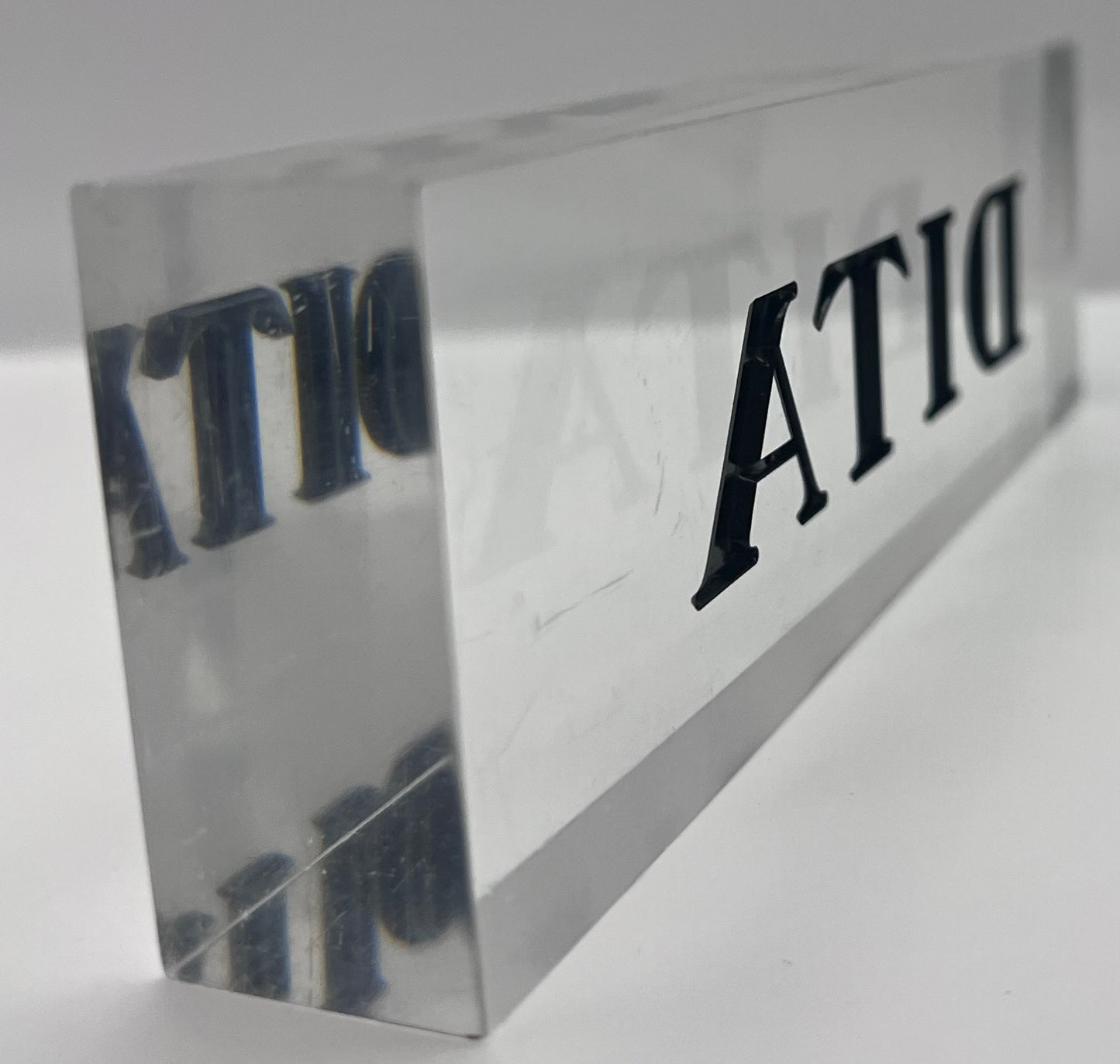 DITA ACRYLIC IN STORE LOGO - DISPLAY - PLAGUE - SIGN - 8.5 x 2.5 x 1 inches.