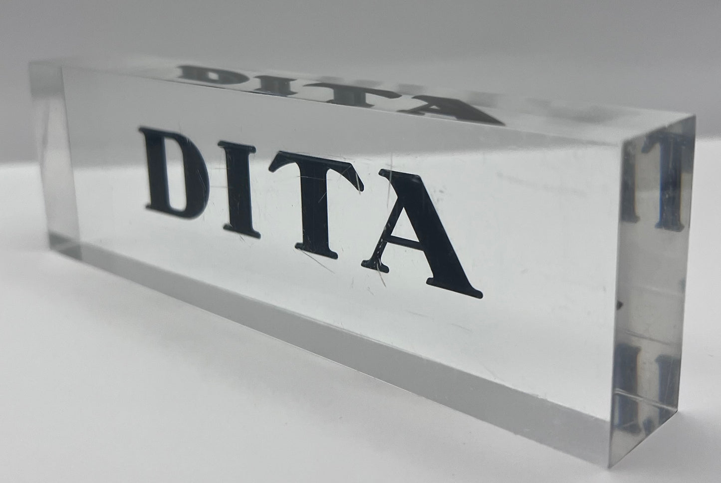 DITA ACRYLIC IN STORE LOGO - DISPLAY - PLAGUE - SIGN - 8.5 x 2.5 x 1 inches.