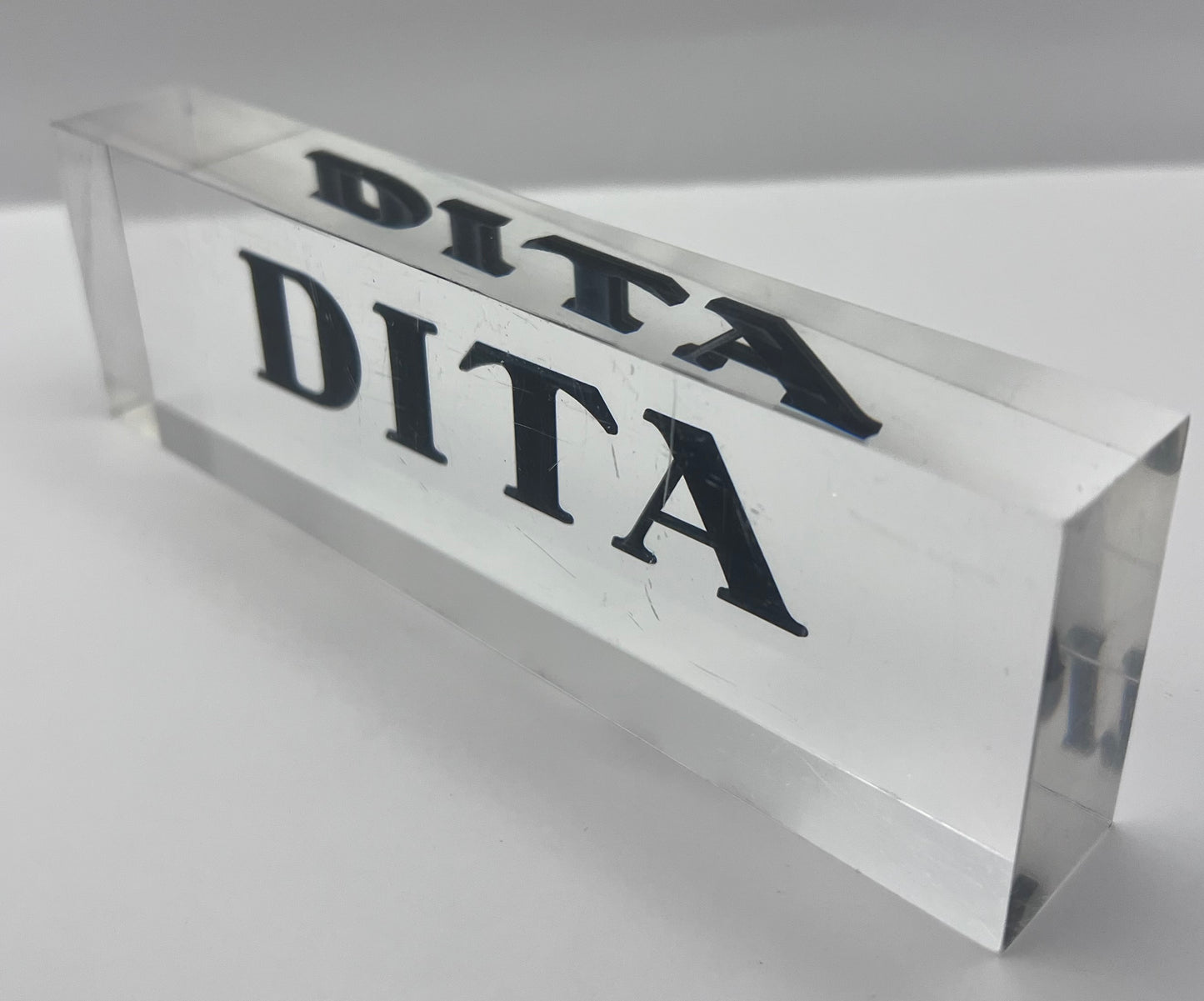 DITA ACRYLIC IN STORE LOGO - DISPLAY - PLAGUE - SIGN - 8.5 x 2.5 x 1 inches.