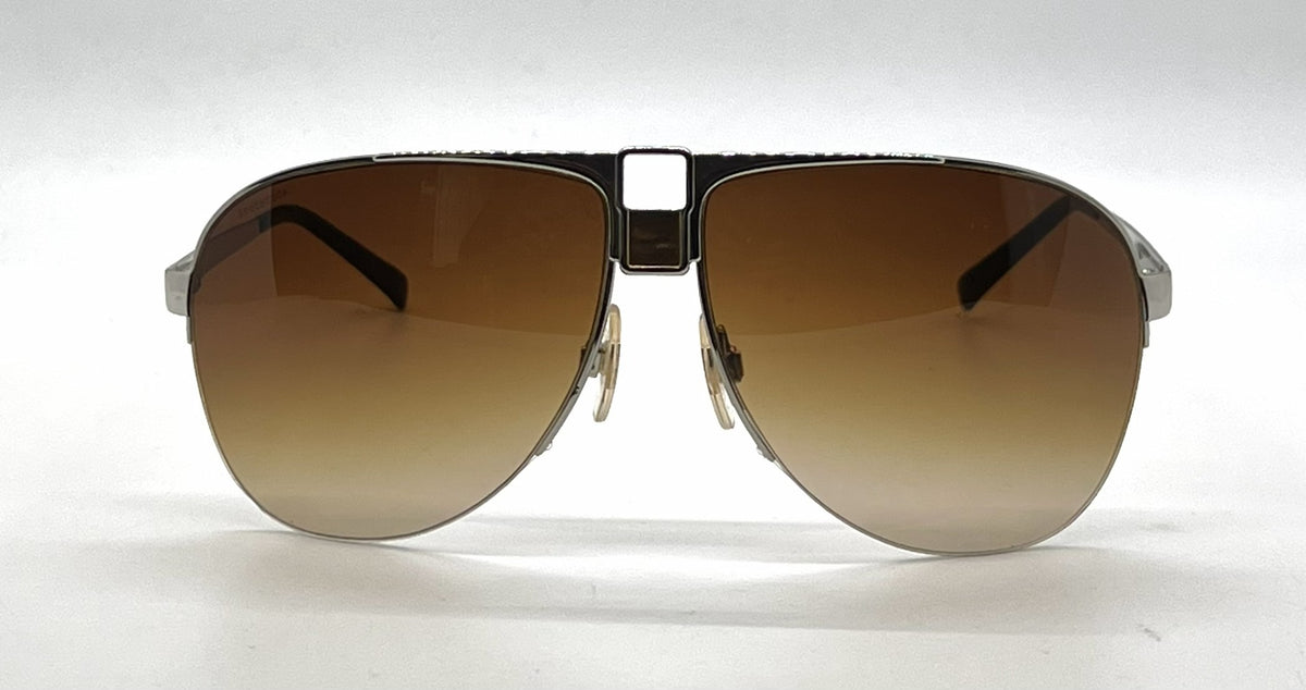 Dolce and Gabbana DG2021 044/13 Double-Bridge Aviator-Vintage Sunglasses Silver-Brown Gradient Lenses-Unworn