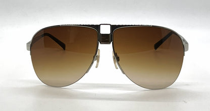 Dolce and Gabbana DG2021 044/13 Double-Bridge Aviator-Vintage Sunglasses Silver-Brown Gradient Lenses-Unworn