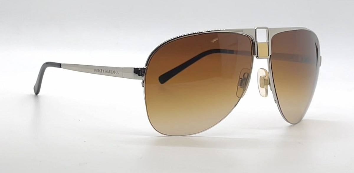 Dolce and Gabbana DG2021 044/13 Double-Bridge Aviator-Vintage Sunglasses Silver-Brown Gradient Lenses-Unworn