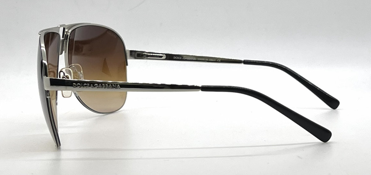Dolce and Gabbana DG2021 044/13 Double-Bridge Aviator-Vintage Sunglasses Silver-Brown Gradient Lenses-Unworn