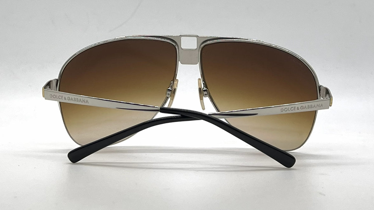 Dolce and Gabbana DG2021 044/13 Double-Bridge Aviator-Vintage Sunglasses Silver-Brown Gradient Lenses-Unworn