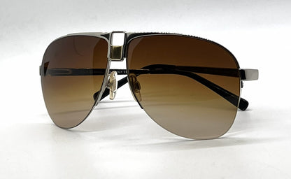 Dolce and Gabbana DG2021 044/13 Double-Bridge Aviator-Vintage Sunglasses Silver-Brown Gradient Lenses-Unworn