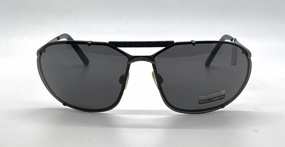 Dolce and Gabbana DG427S 731 Sporty Wraparound-Vintage Sunglasses Black-Solid Grey Lenses-Unworn